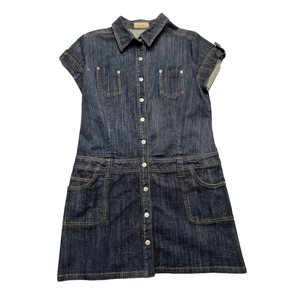 Personal Identity Dress Womens Medium Blue Denim Button Front Shirt Pockets